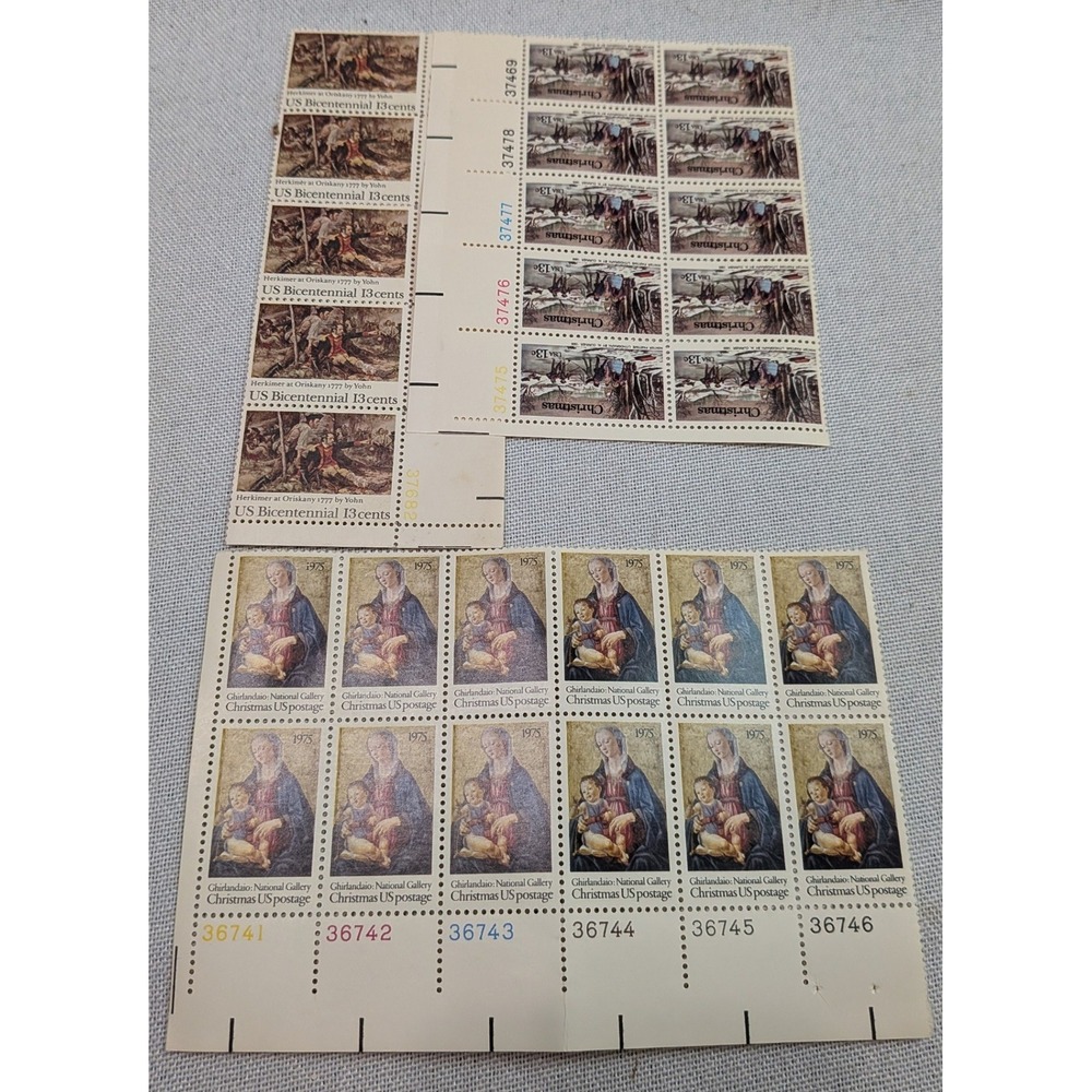 USPS Postage Stamp Lot 1975 1976 Christmas Bicentennial Ghirlandaio Plate Blocks